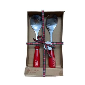 Rae Dunn Traditional "Merry" & "Christmas" Red Handle Serving Spoons Boxed Set